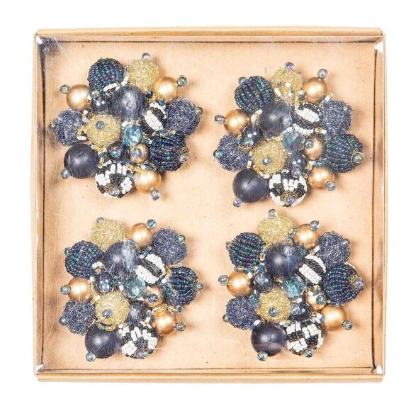 MacKenzie Childs Starry Night Beaded Napkin Rings, Set of 4 - Picture 1 of 5